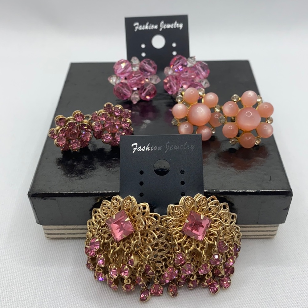Vintage Pink Clip-on Earring Lot 2